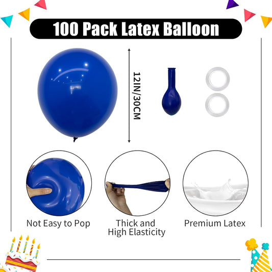 Royal Blue Balloons - 12 inch 100pcs Latex - Round Persian Blue Birthday Balloons with 2 Ribbons for Birthday Party, Graduation, Baseball, Nautical, Veterans Day Patriotic Decorations