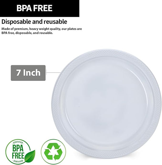 Hanna K. Signature Clear Plastic Plates 7 Inch - 600 count - Plastic Solid Round Party Plates For Weddings, BBQs, Birthday Plates - Disposable Clear Plates - Plastic Dessert Plates
