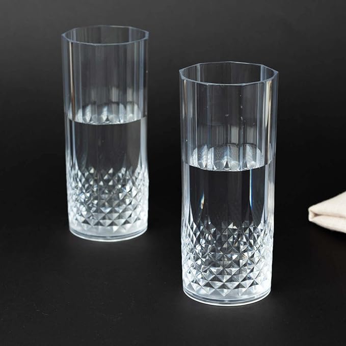 Efavormart 6-Pack Plastic Highball Glasses, 14oz Shatterproof Crystal Cut Drink Glasses for Kitchen Mojito Whiskey Cocktail, Clear
