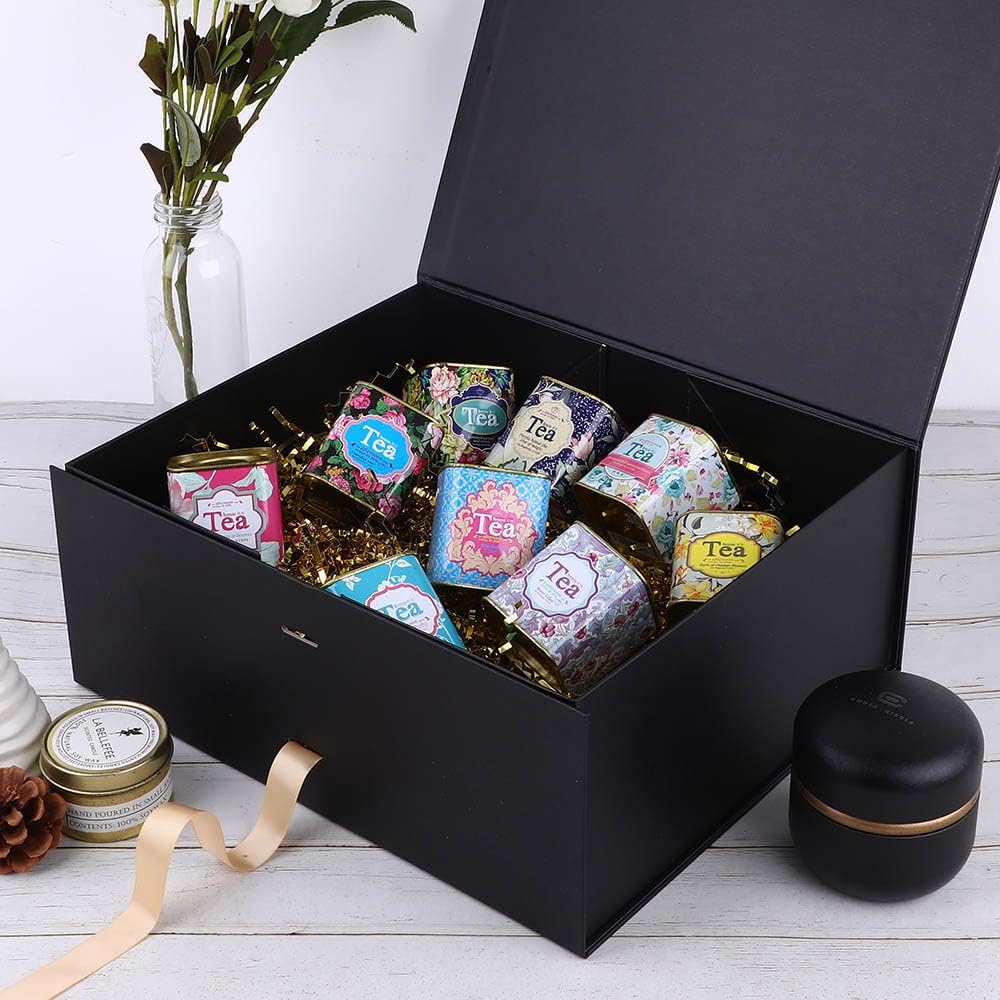 Black Gift Box Large 13x11x5.3 Inches, Black Box with Ribbon with Lid Magnetic Closure, Christmas Gift Box, Gift Boxes for Present Graduation Storage (Matte Black)