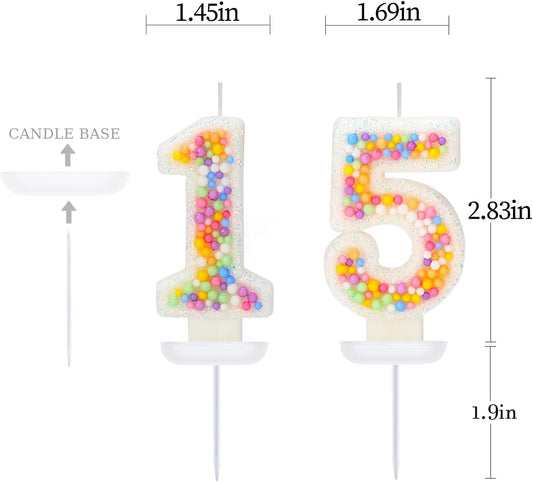 15th Birthday Candle for Cake, Colorful Macaron Numeral Candles for Boys/Girls, Theme Birthday Party Cake Decorations, Cake Topper for Birthday Party Supplies (Number 15)