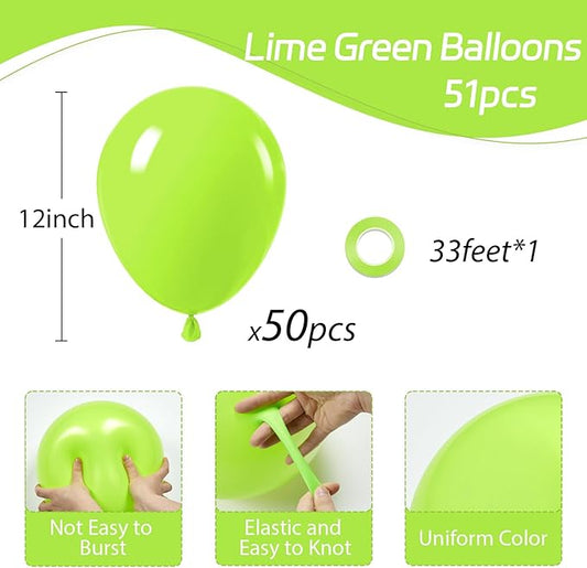 Lime Green Balloons 12 inch, Lime Green Latex Balloon 50pcs Party Balloons for Baby Shower Dinosaur Jungle Halloween Birthday Party Decorations
