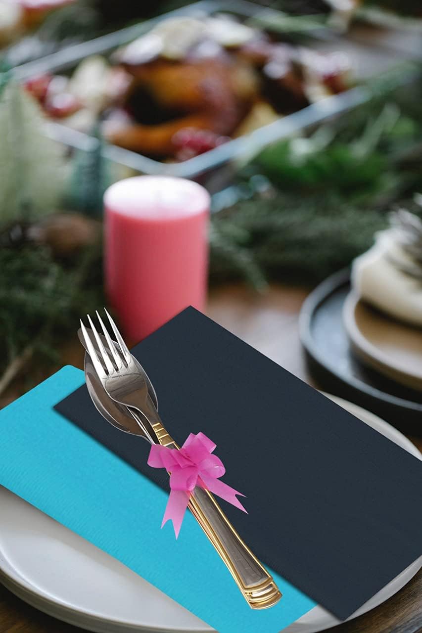 Ruvanti Cloth Napkins Set of 12, 18x18 Inches Napkin Cloth Washable, Soft, Durable, Absorbent Cotton Blend. Table Dinner-Napkin Cloth for Hotel, Lunch, Restaurant, Wedding Parties - Dark Grey & Teal