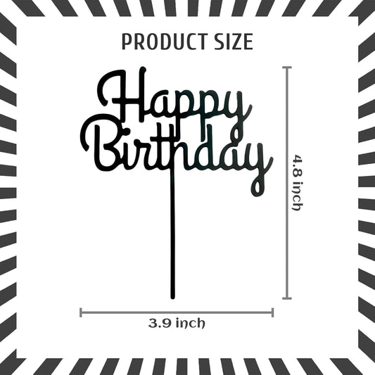 ZHENGYE Black Acrylic Happy Birthday Cake Topper Cupcake Topper Decoration for Baby Shower Birthday Cake Decoration Supplies(Black 16)