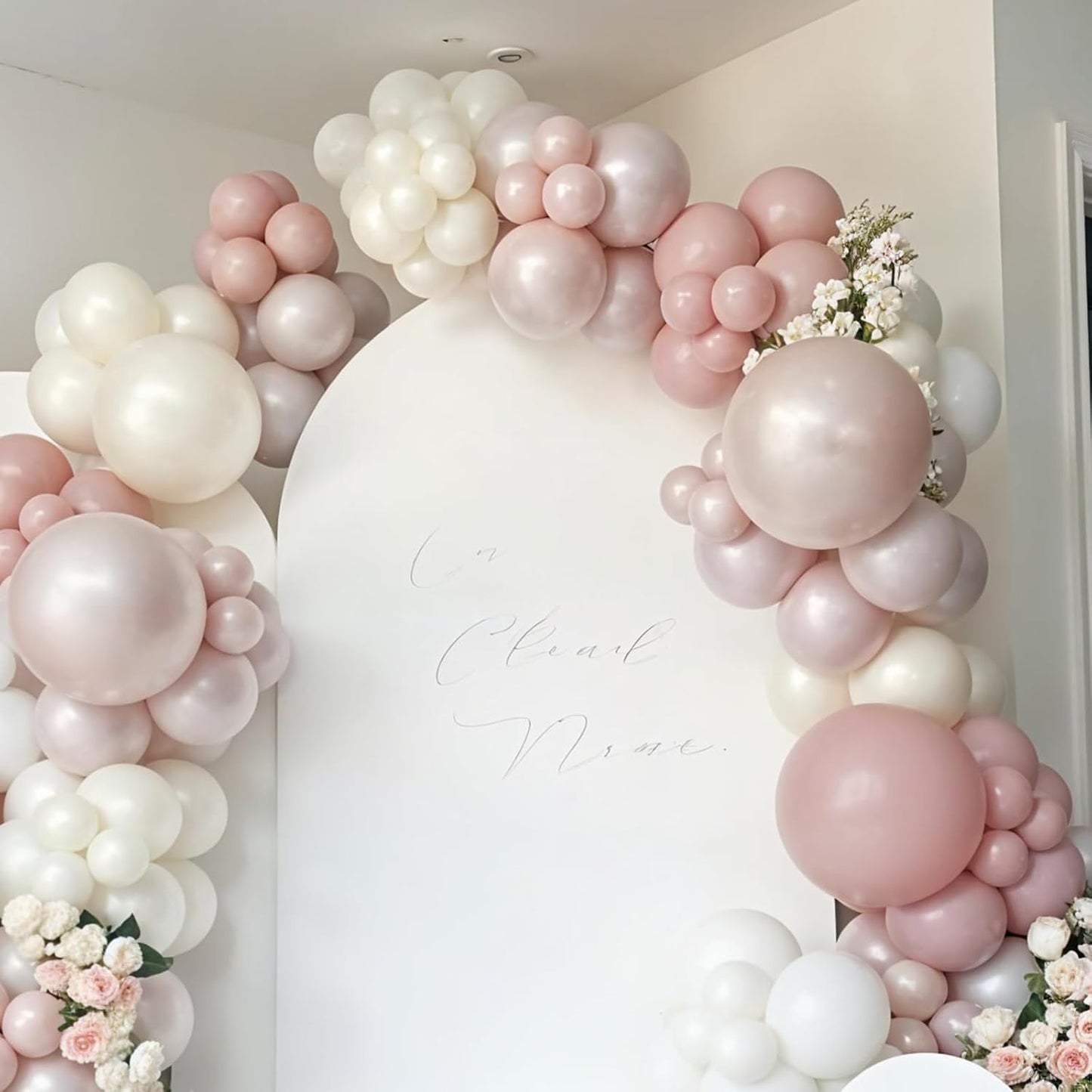 Dusty Pink Balloons, 12 Inch Double Stuffed Blush Pale Light Pink and Pearl Balloon Clear Balloon for Women Girls Baby Shower Bridal Shower Wedding Boho Birthday Party Decorations