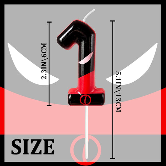 Black Red Mask Number 1 Birthday Candles - Comic Themed Cake Topper for Birthday Decorations Supplies, 1 Candle Party Favors (Number 1)