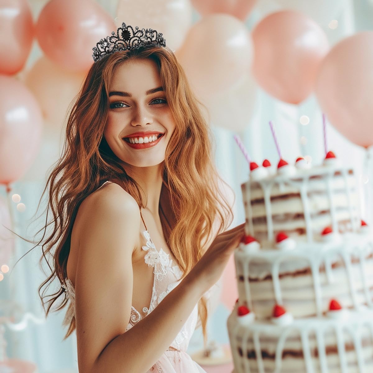 Birtthday Tiara Crown with Sash for Women Birthday Queen Party