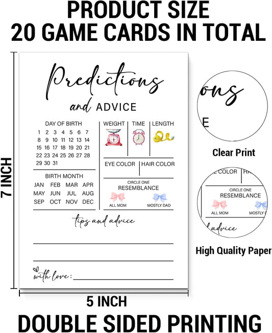 Baby Shower Game - Baby Shower Predictions and Advice Cards for New Parents - Gender Reveal Games - 20 Minimalist Game Cards -Gender Neutral Boy or Girl
