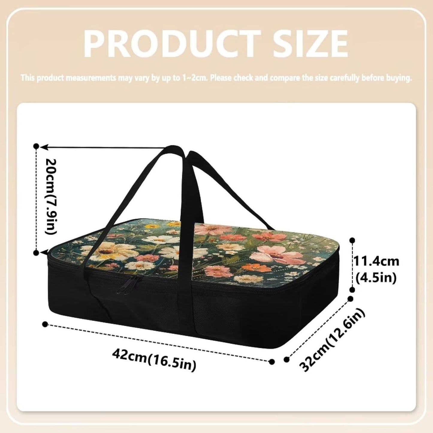 Floral Print Insulated Casserole Carriers - Casserole Dish Carrying Case Lasagna Holder Tote Zip Food Carrier for Hot or Cold Food Fits 11 x 15 or 9 x 13 Baking Dish