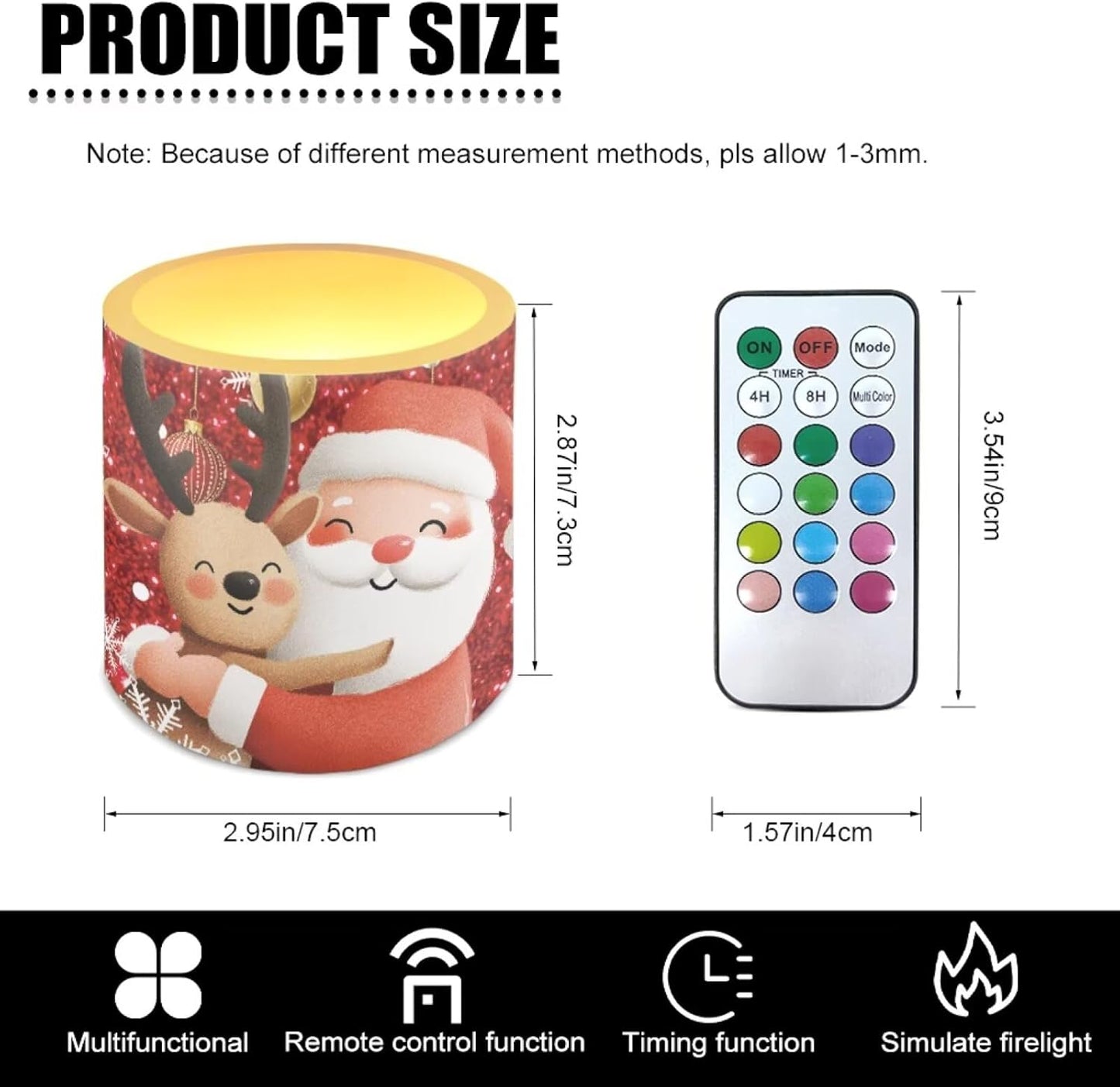 Poceacles Christmas LED Flameless Candles Set of 4 Multi-Color Battery Operated Fake Flickering Candles with Remote and Timer, for Holiday Festival Decorations, Santa Claus Reindeer Red