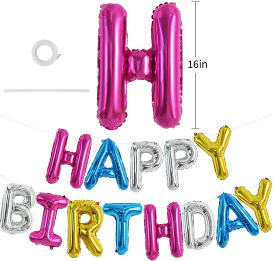 TONIFUL 16 Inch 4 Color Mylar Foil Birthday Balloons Banner Happy Birthday Balloon Letters for Adults & Girls Boys Kids Birthday Decorations Party Supplies