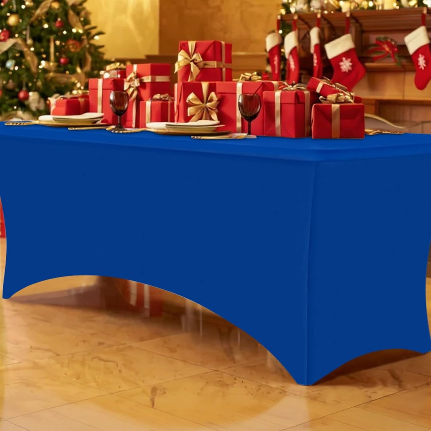 Smiry 2 Pack Spandex Table Cloth 5FT, Elastic Fitted Stretch Tablecloths for Rectangle Tables, Washable Table Cover for Outdoor, Wedding, Banquet & Parties (Blue, 60Lx30Wx30H Inch)