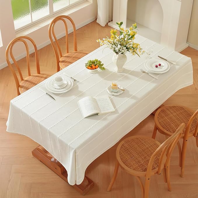 Zobesta White Table Cloth Rectangle 53 x 70 Inch, Cotton White Tablecloth Rectangle Heavy Weight Washable Farmhouse Soft Boho Tablecloth for Party, Holiday, Picnic, Dining, Outdoor,Wedding