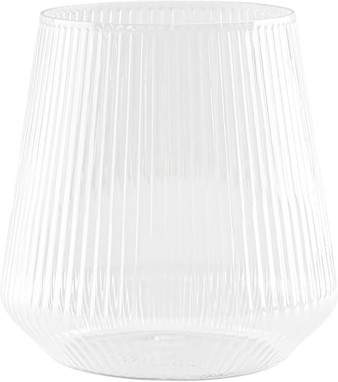 PLASTICPRO Plastic Wine Glasses Stemless Disposable 12 oz BPA Free Shatterproof Plastic Wine Cups for Parties (6, Ribbed Clear)