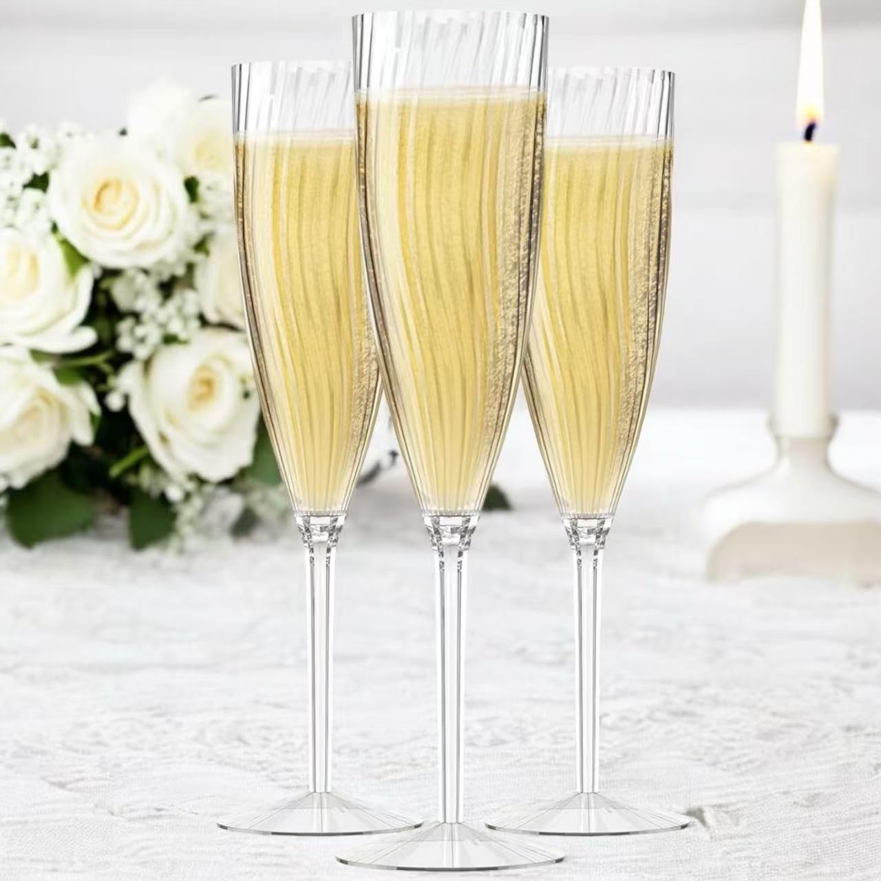 Oojami 6 Oz Clear Plastic Champagne Glasses 24 Pack Hard Disposable Plastic Champagne Flute Ideal for Home Daily Life Party Wedding Toasting Drinking Champagne Reusable Party Supplies