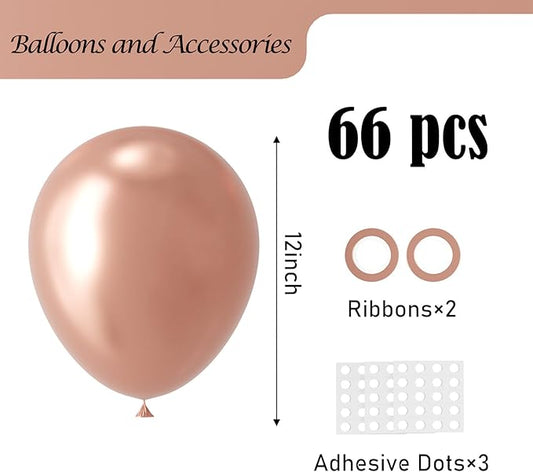Metallic Rose Gold Balloons, 66pack 12inch Chrome Rose Gold Latex Party Balloons for Birthday Baby Shower Valentine's Day Graduation Wedding Gender Reveal Anniversary Party Decorations