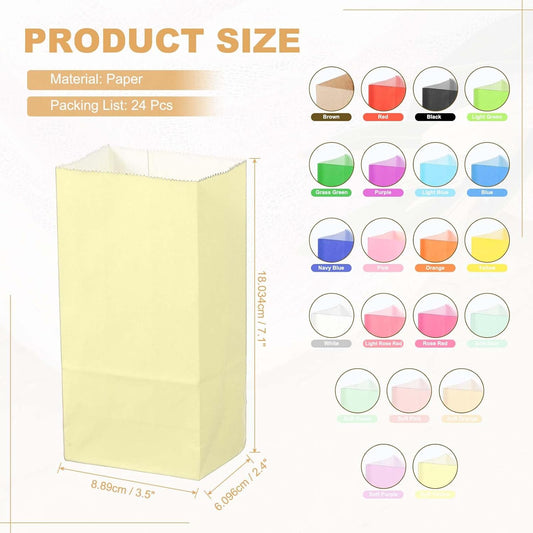 PATIKIL Party Favor Bag, 24 Pcs 3.5x2.4x7.1 Inch Mini Paper Candy Bags Gift Treat Celebration Halloween Goody Birthday Wedding Party with Stickers, Soft Yellow