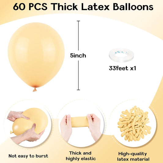 Nude Balloons 5 Inch, 60Pcs Small Beige Balloon Retro Apricot Neutral Latex Balloons 5'' Mini Matte Tan Cream Blush Helium Balloons for Boho Birthday Wedding Baby Bridal Shower Party Decoration