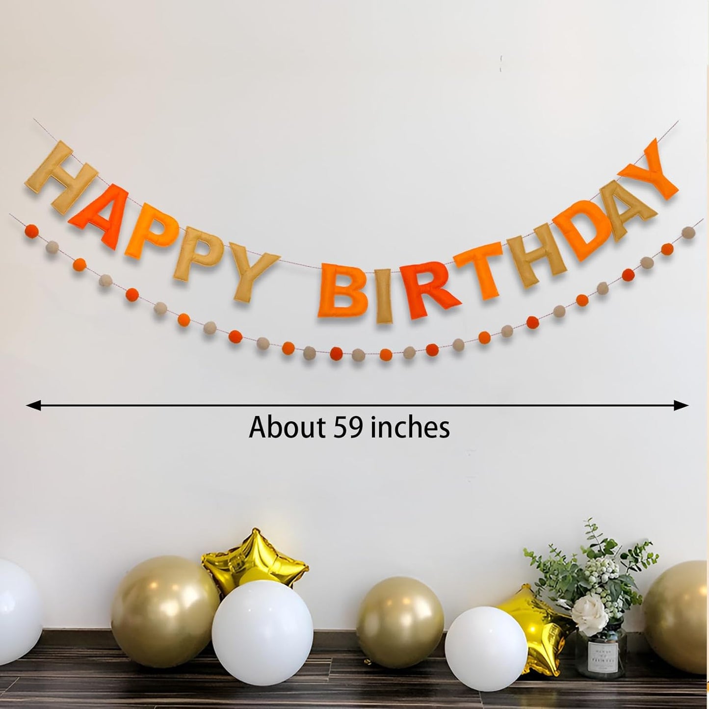 Happy Birthday Banner Felt Ball Garland Pre-Strung Happy Birthday Sign for Party Backdrop Decorations Photo Prop
