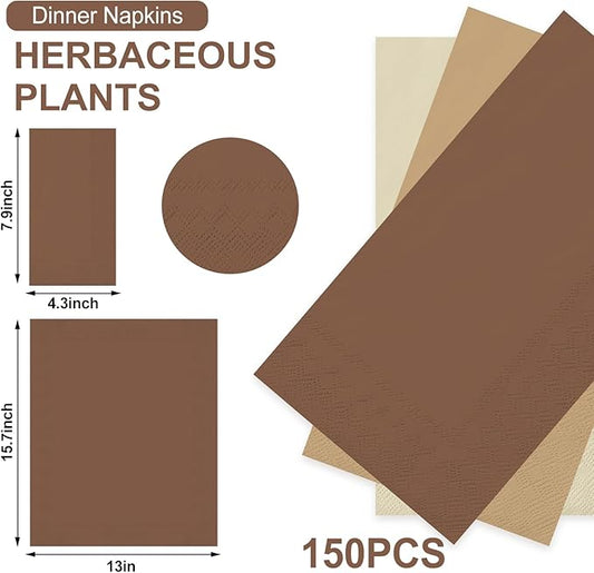 Whaline 150Pcs Fall Brown Guest Paper Napkins 3 Colors Dinner Hand Napkin Towel 3 ply Disposable Napkins for Autumn Harvest Thanksgiving Holiday Home Party Table Decor Supplies