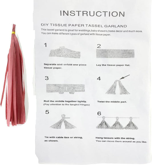 Tissue Paper Tassels Paper Tassels Garland Banner Table Decor Party Tassels Banner Wedding Birthday Baby Shower Nursey Party Decorations Supplies (20, Burgundy)