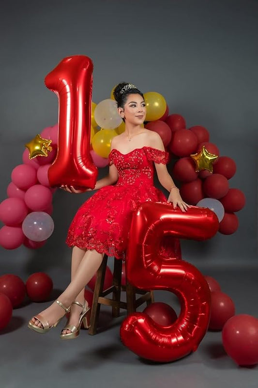 Number 15 Balloons, 40 Inch 15th Birthday Decorations for 1 5 15 51, Red Big Foil Number Balloons for Wedding Store Anniversary Party Supplies