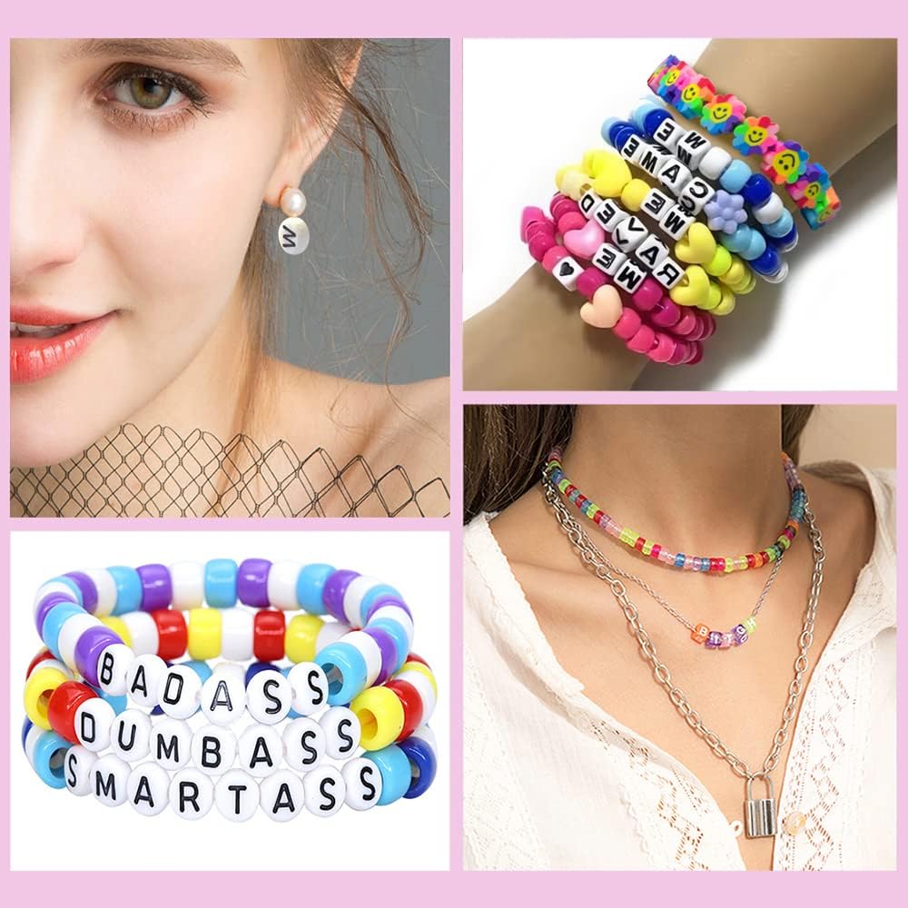 LIS HEGENSA 1000 Pcs DIY Childrens Crafts Beads Friendship Bracelet Kit, with Pony Beads Letter Beads and Bracelet Making Kit, Colorful Charms, Used for Custom Necklace Bracelets and Jewelry Decor