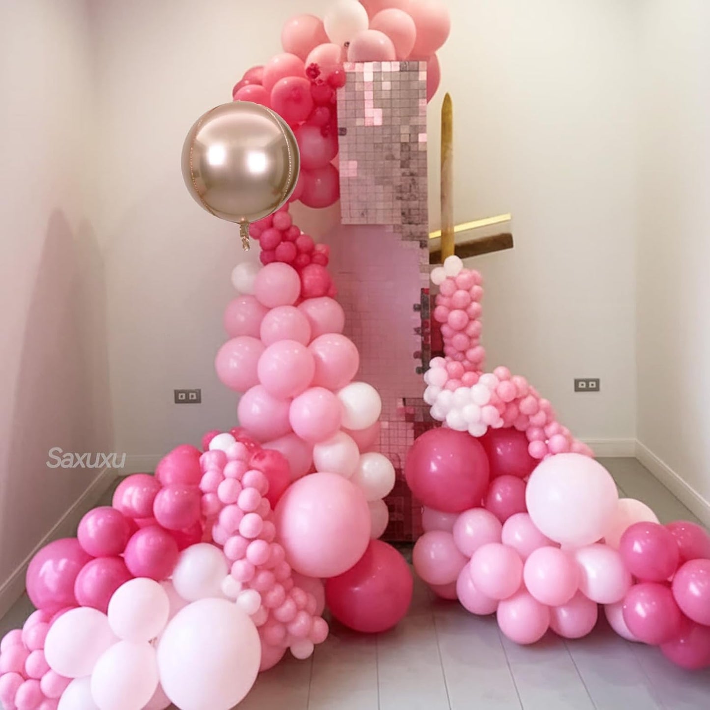 Pink Balloon Arch Kit, Pink Balloon Garland Arch Kit, Rose Gold 4d Round Foil Balloons, Macaron Light Metallic Latex Helium Clear Balloons For Girls Women Birthday Baby Shower Party Wedding Decor