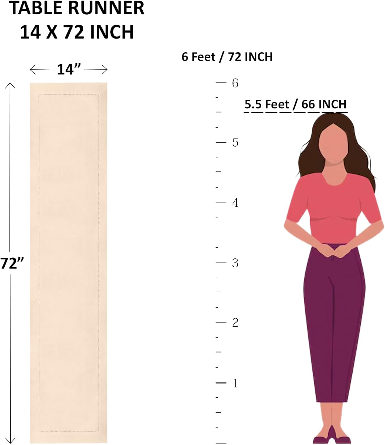 Solino Home Linen Table Runner 72 Inches Long - Sorrento Stripe, 100% Pure Linen Chateau Rose and White Table Runner 14 x 72 Inch for Dining, Dresser