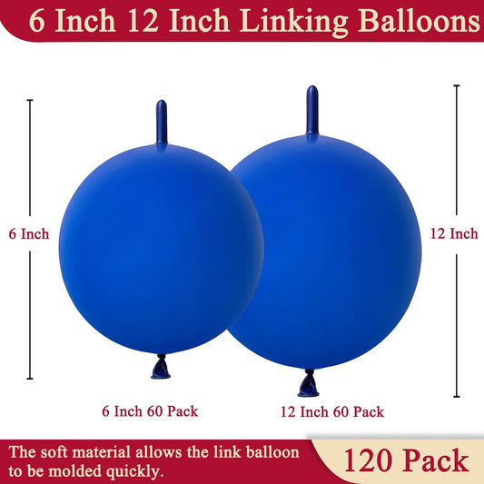 Blue Link Balloons 6 Inch 12 Inch 120 Pcs Latex Linking Balloons for Birthday Wedding Party Festival Decorations