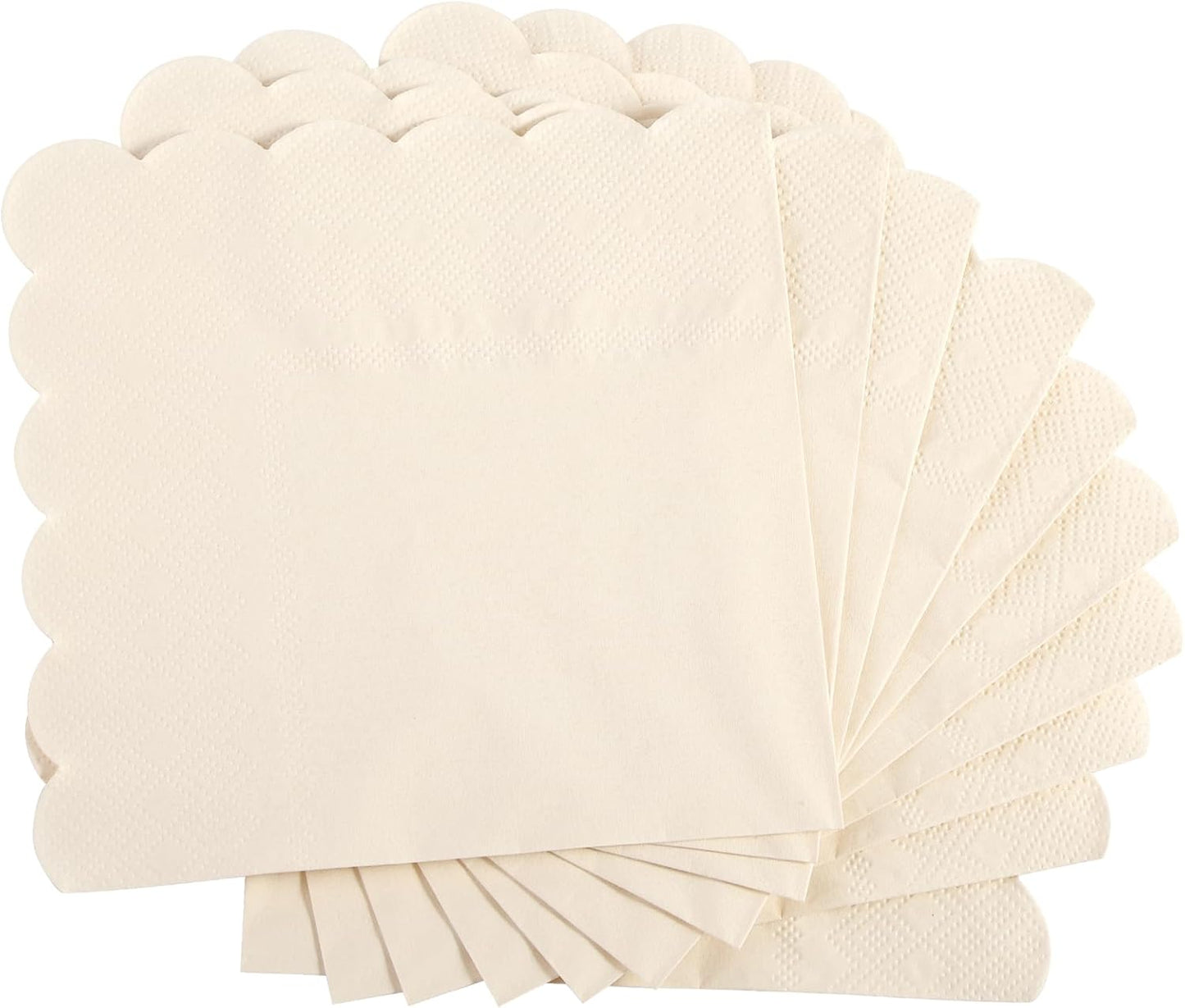 100 Pcs Cocktail Napkins, 2-Ply 5 x 5 Inches Disposable Scalloped Napkins, Thick Premium Dessert Napkins for Party, Wedding, Dinner, Birthday, Anniversary, Festival (Milky-White)