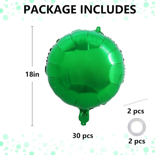 TONIFUL 30Pcs 18 Inch Round Balloons Large Green Round Shape Foil Balloons Big Green Round Helium Mylar Decorations for Birthday Wedding Baby Shower Anniversary Engagement Party Supplies