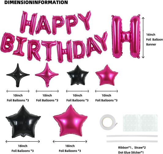 TONIFUL 35PCS 16 Inch Hot Pink Happy Birthday Balloon with Star Balloons,Hot Pink Happy Birthday Balloons Decorations for Girls Boys Kids Men Women Adults Birthday Party Decorations Supplies