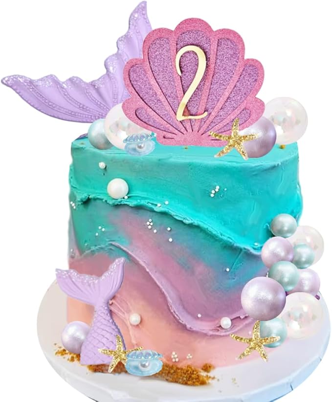Mermaid Cake Topper Personalized Seashells Cake Topper with Children Age for Mermaid Under The Sea Theme Cake