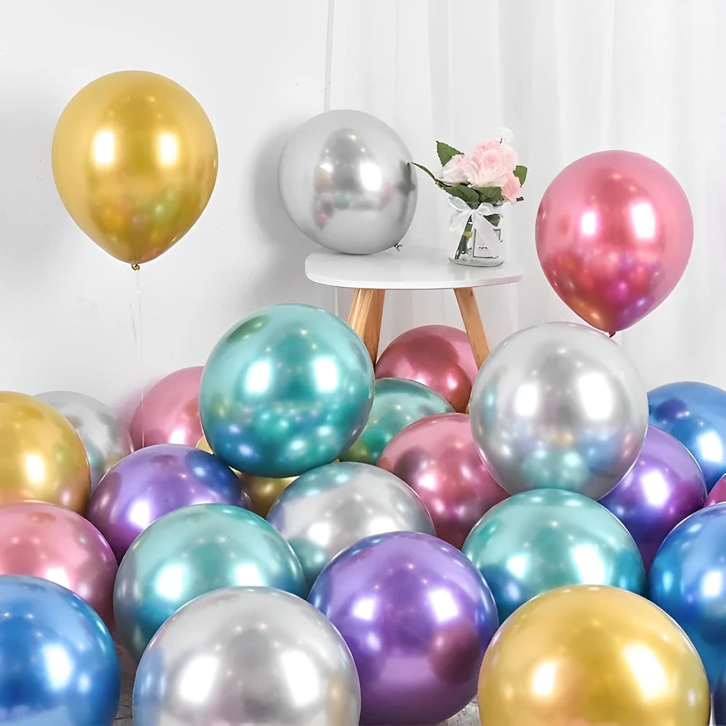 105pcs Metallic Balloons 12inch Chrome Party Balloons for Boys Girls Birthday Baby Shower Gender Reveal Wedding Decorations