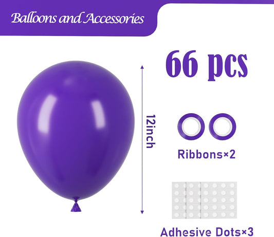 Dark Purple Balloons, 66pack 12inch Deep Purple Latex Party Balloons for Halloween, Graduation, Wedding, Birthday, Baby Shower, Anniversary, Valentine's Day Party Decorations