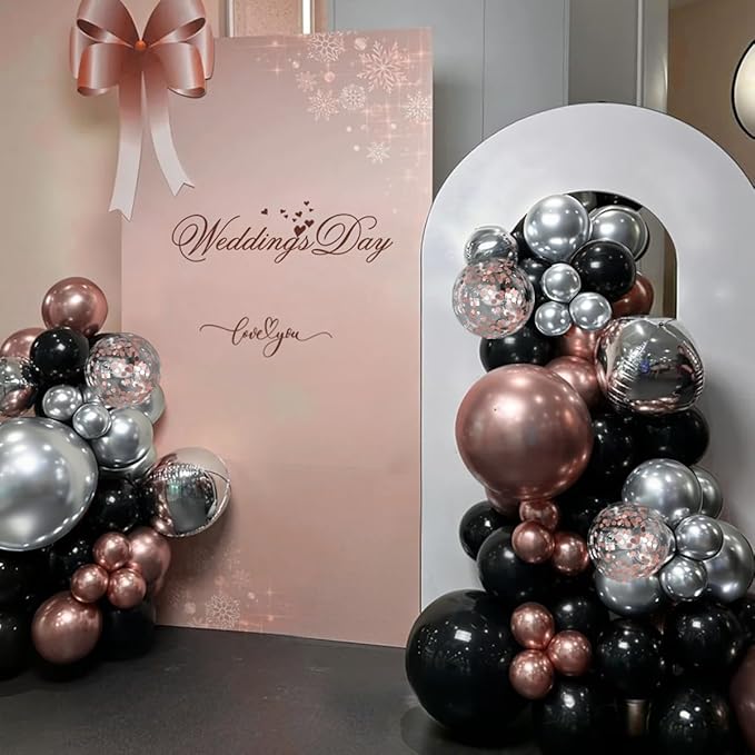 Black Gold and Silver Balloon Garland Arch Kit, 167Pcs Latex Balloons Different Sizes 18 12 10 5 inch for Graduation Birthday New Year Retirement Wedding Party Decorations