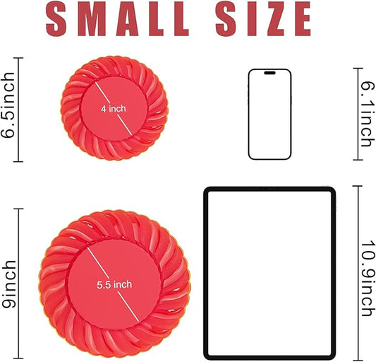 U-QE 100PCS Red Plastic Plates - Heavy Duty Red Plates Disposable for Party with Gold Rim - Include 50PCS 9inch Dinner Plates and 50PCS 6inch Dessert/Salad Plates for Party