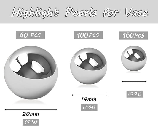 300Pcs Silver Polished No Hole Faux Pearl Beads for Vase Filling Decorations, Plastic Pearls Vase Fillers, Table Scatters, Wedding Centerpiece, Home Decor, 8/14/20 mm