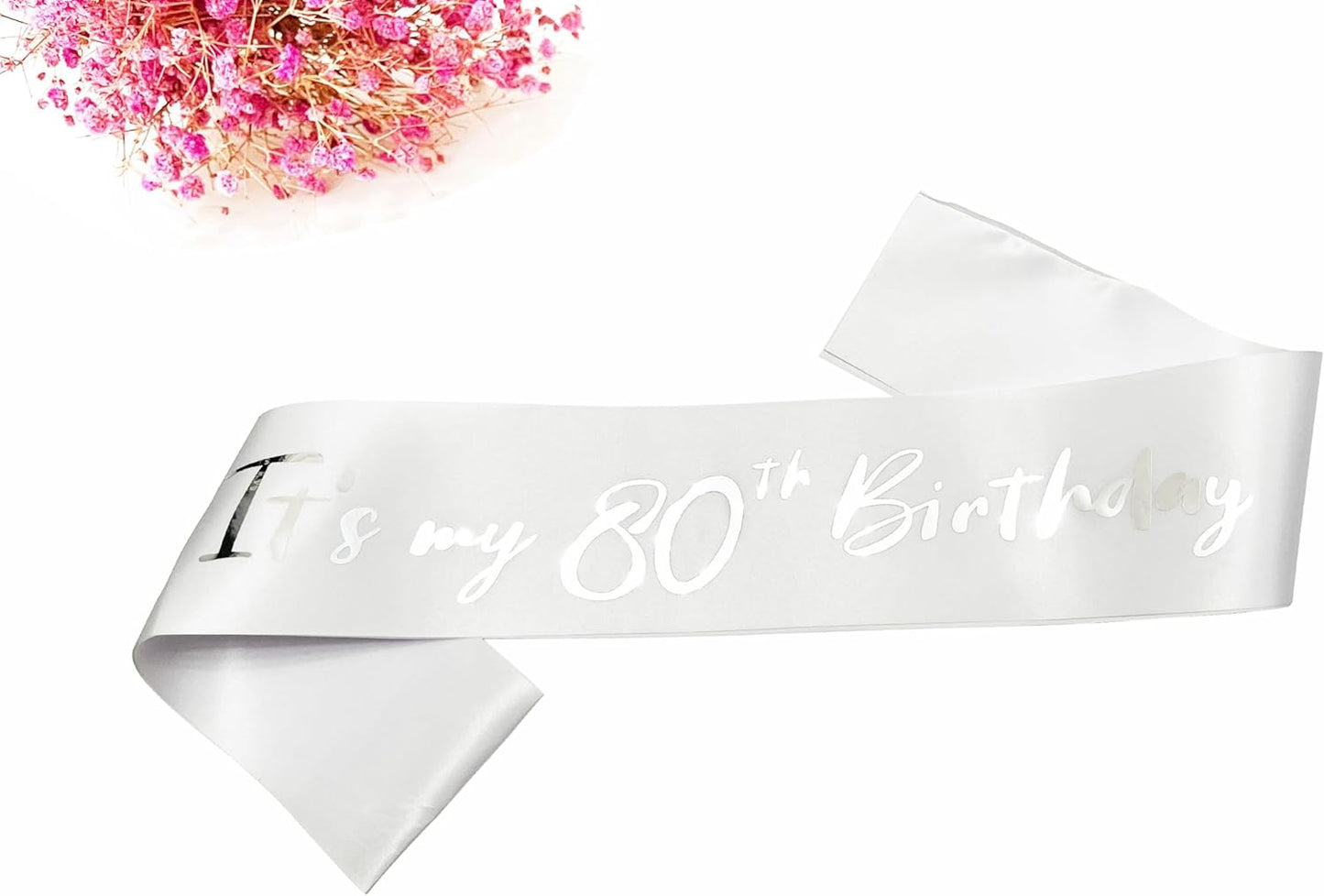 80th Birthday Sash, It's My 80th Birthday Sash White Silver, 80 Birthday Decorations Gifts for Women Men Happy 80th Birthday Party Favor Supplies