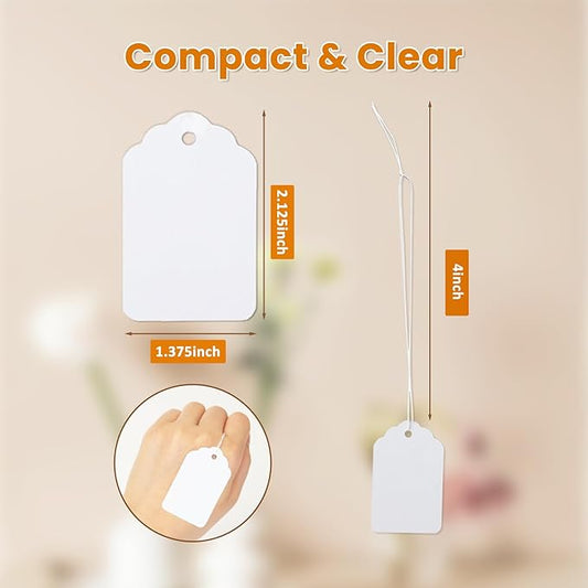 White Price Tags with String Attached 1000 PCS, 1.375 x 2.125 Inches, Goefun Writeable String Tags for Gift Bags, Hanging, Clothing, Jewelry, Garage/Yard Sale, Inventory, 250 GSM
