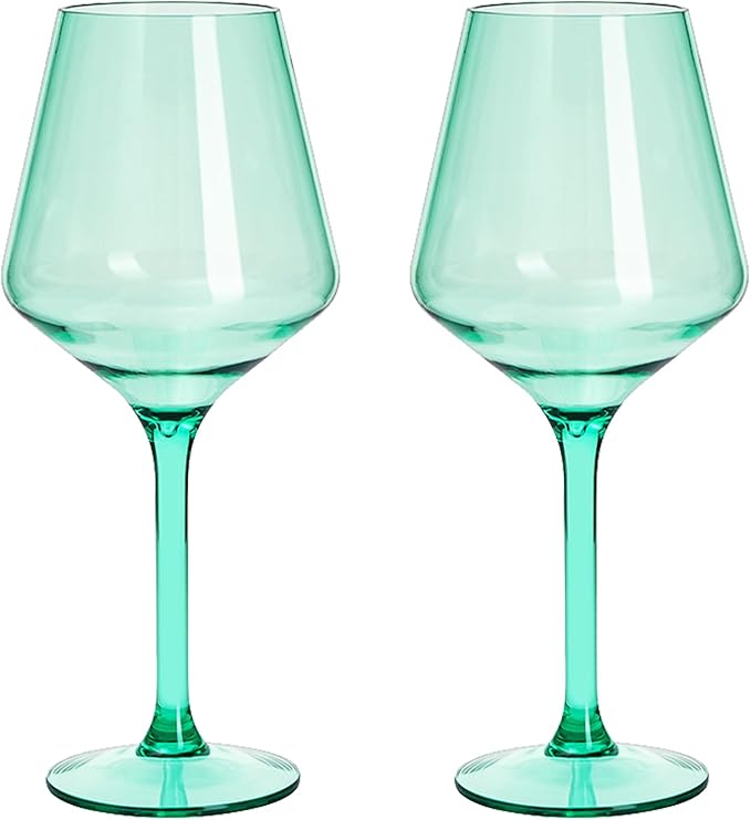 Floating Wine Glasses for Pool (18 Oz | Set of 2) - Wine Glass Set That Float | Shatterproof Poolside Wine | Beach Glass | Outdoor Tritan Plastic Glassware with Stem for Patio, Picnic - Ocean Green