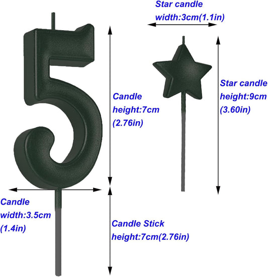 2.75in Tall Black Number 5 Birthday Candles, Glitter Happy Birthday Cake Cupcake Toppers Decoration for Adults/Kids Party Baking
