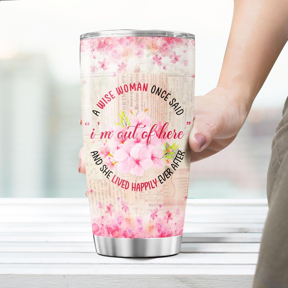 Retirement Gift for Women with Floral Design, A Wise Woman Once Said Quote 20oz Insulated Stainless Steel Tumbler, Farewell Appreciation Present for Coworker Friend Boss Teacher