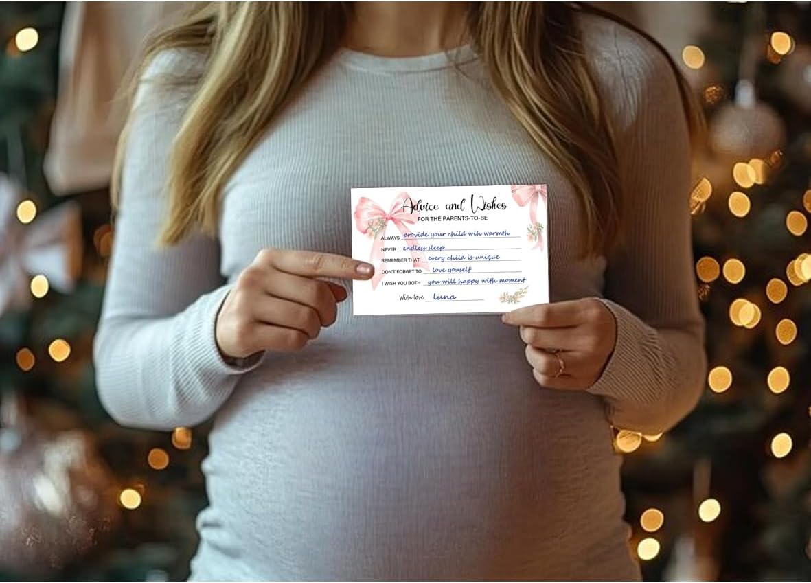 50Pcs Pink Bow Baby Shower Advice Cards for Baby Shower Games, Bow Advice and Wish Cards Box for New Parents Baby Shower Decorations Girl(Bow)