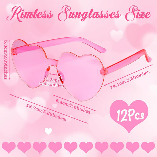 PLULON Heart Sunglasses for Women 5/12/25 Pcs, Heart Glasses Valentine Day Rimless Shaped Candy Color Fun Glasses Party Favor