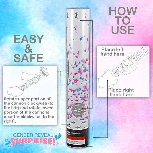 Gender Reveal Surprise Confetti Cannons, Set of 2, Blue for Baby Boy, 12 Inch, Biodegradable Confetti, Smoke-Free and Safe