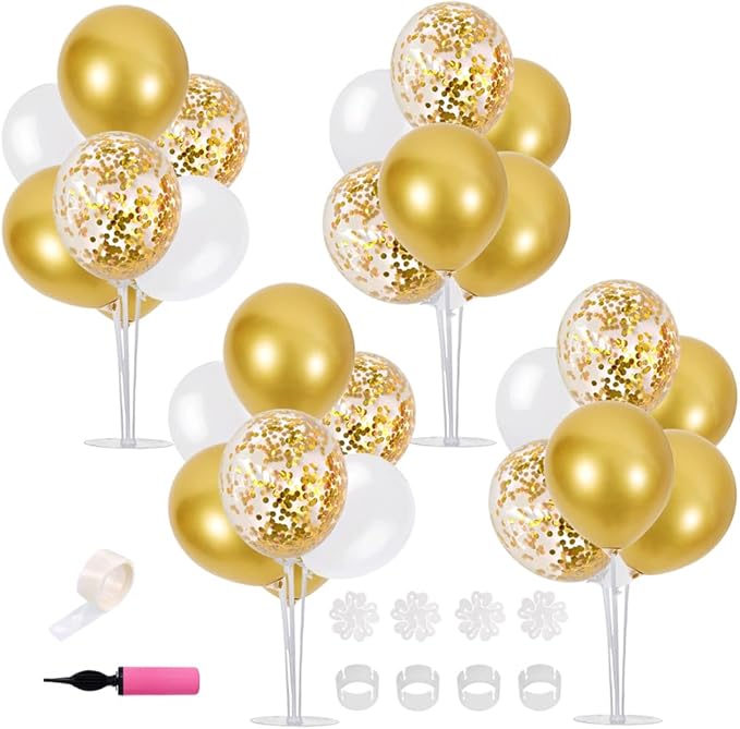 TONIFUL 4 White Gold Party Decorations Balloon Stand Centerpiece Table Decorations for Birthday,2026 Graduation,Wedding,Anniversary,Engagement,Baby Showr,Bridal Shower,New Years 2026