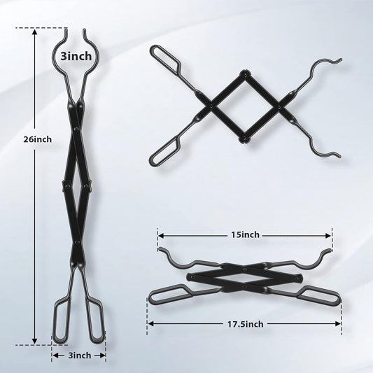 FEED GARDEN 32 Inch Fireplace Poker and 26 Inch Fireplace Tongs Set for Fire Pit Fireplace Tools Accessories Log Grabber Set For Camping Wood Stove Patio Campfire Picnic Indoor Outdoor