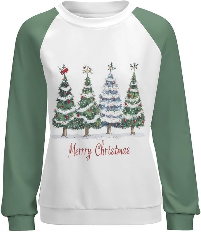LOAIHA Christmas Sweatshirts for Women Christmas Tree Graphic Shirt Xmas Long Sleeve Merry Christmas Pullover Blouse